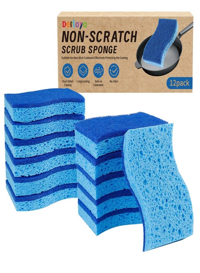 derloyo 12 Count Non-Scratch Dish Sponges Kitchen, Long Lasting Cleaning Sponges for Dishes,Dual Sided Kitchen Sponges, Cleans Fast Without Scratching, Easy to Dry and Reusable-Blue - Image 1